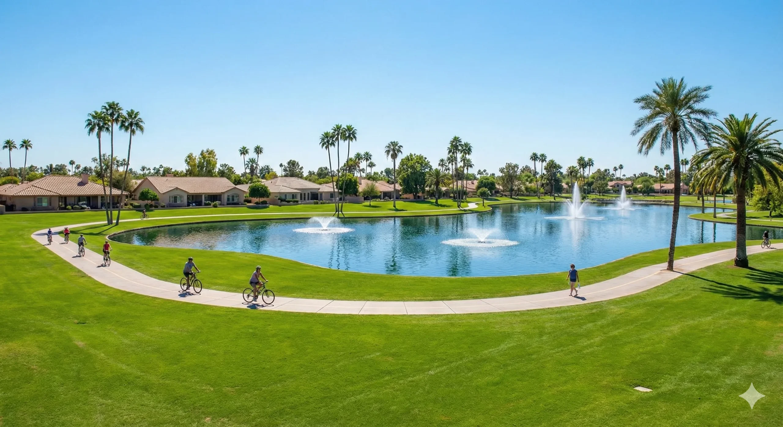 McCormick Ranch Central Scottsdale Arizona greenbelt with lake bike path and homes