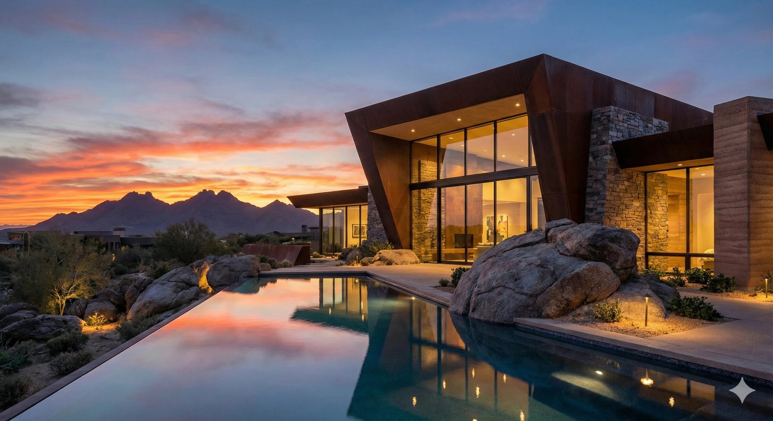 Ultra luxury contemporary estate in Ancala North Scottsdale Arizona with desert boulders and mountain views