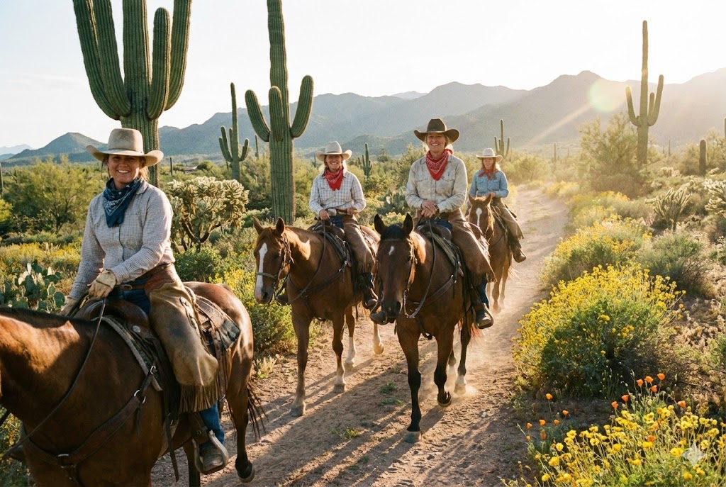 Horseback riding on desert trails in Desert Hills Cave Creek Arizona equestrian community