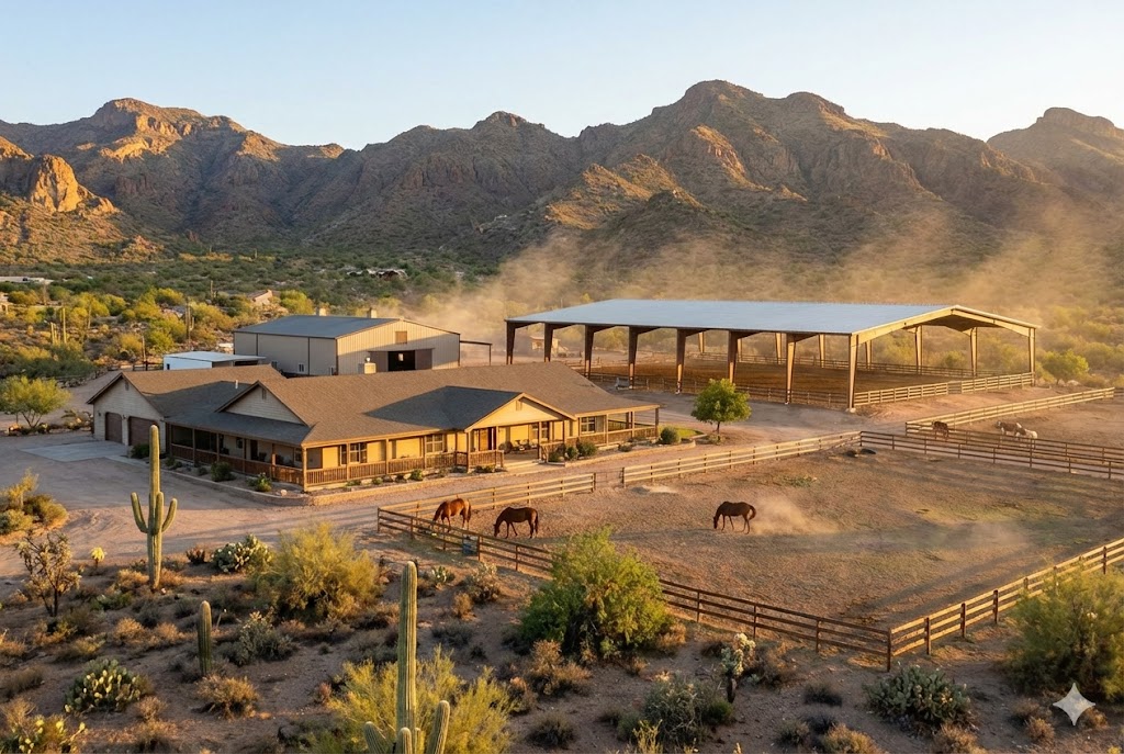 Horse property for sale in Desert Hills Cave Creek Arizona with barn riding arena and Sonoran Desert mountain views