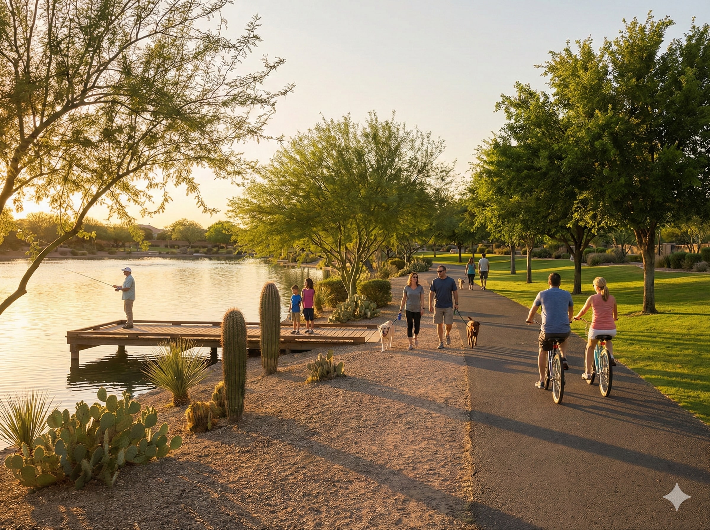Power Ranch walking and biking trails along catch-and-release fishing lake in Gilbert Arizona