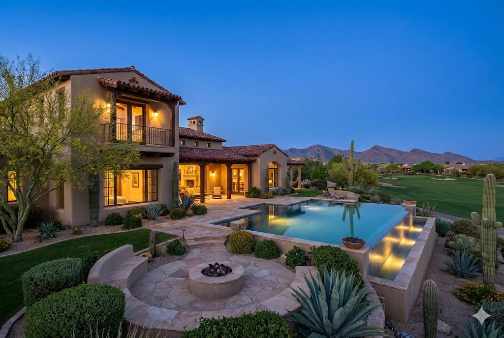 Rancho Mañana luxury golf course estate home in Cave Creek Arizona with Southwestern architecture and mountain views