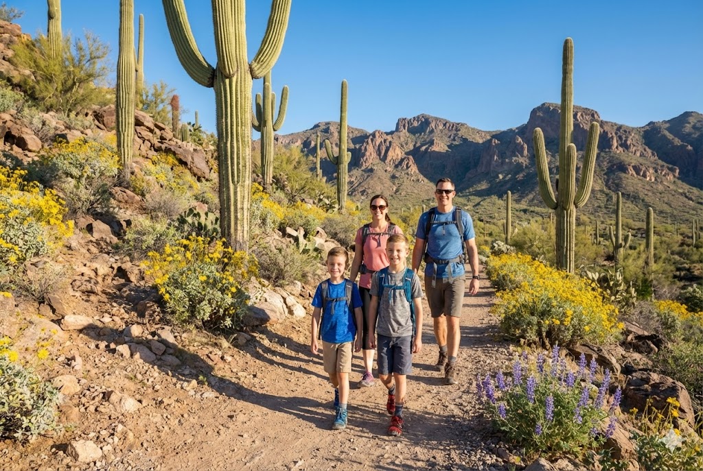 Hiking trails at Spur Cross Ranch Conservation Area near Seven Saguaros neighborhood Cave Creek Arizona