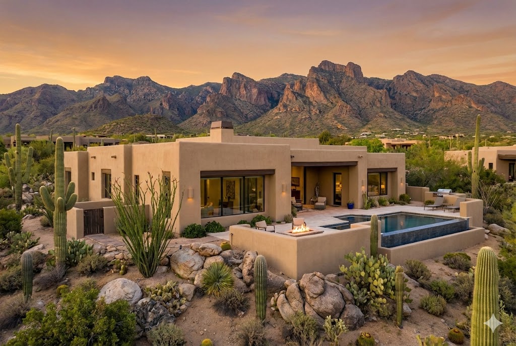 Custom luxury home near Spur Cross Ranch Conservation Area in Cave Creek Arizona with desert mountain views