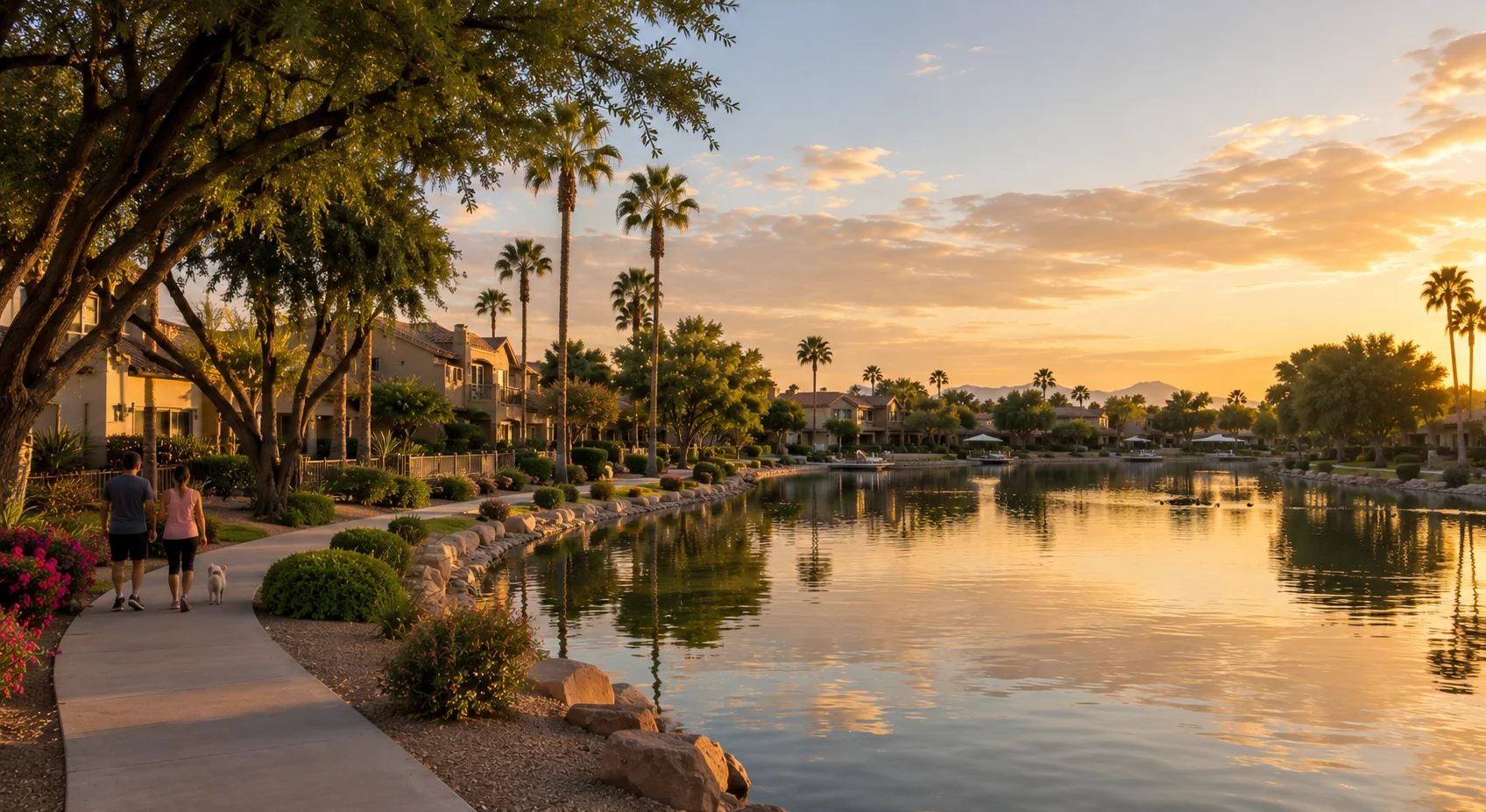 The Lakes Tempe Arizona waterfront neighborhood with mature landscaping